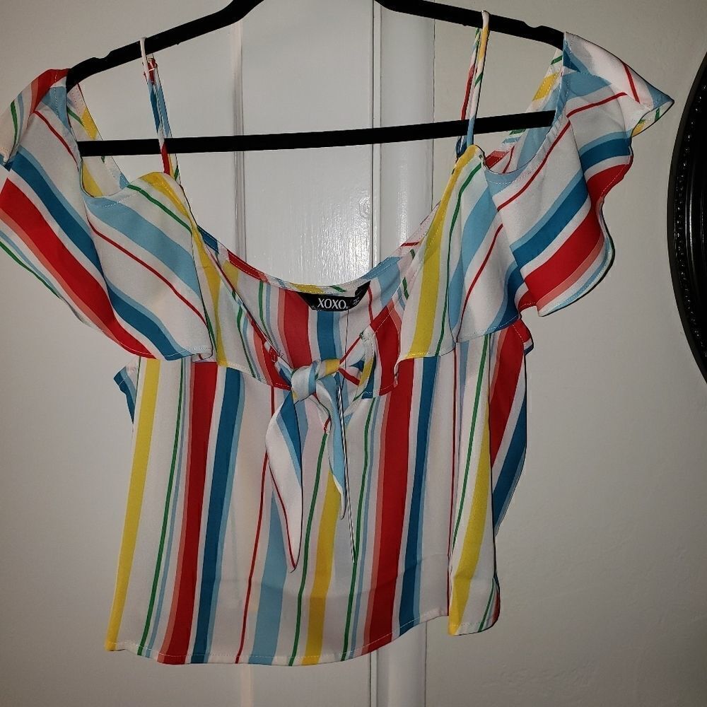 XOXO Cold Shoulder Striped Pullover Top